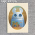 Charming zodiac art print by Amanda Louise Spayd for Bindlewood Shop: a cute blue aquarium-shaped creature with big eyes, rabbit ears, and "AQUARIUS" above, with fish, plants, and sandcastle inside. Printed on archival paper.