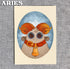 The Zodiac Prints by Amanda Louise Spayd from Bindlewood Shop feature a cute cartoon sheep with orange horns, big eyes, and a red-collared gold bell against a blue oval background and "ARIES" in bold at the top left.