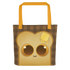 The Toast-Bag Tote from Bindlewood Shop is a durable bag with orange handles, featuring a cute cartoon toast with big eyes, a melting butter pat, and a smiling mouth on a dark brown plaid background.