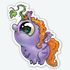 The Pumpkin Patch Pony Sticker from Bindlewood Shop features a chubby purple cartoon creature with bat wings, orange mane and tail, large eyes, and pumpkin and bat markings gazing at a floating green leaf—perfect for any sticker collection.