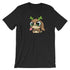 Introducing the Cactalope Tee from Bindlewood Shop: a black T-shirt featuring an adorable cartoon character inspired by Chris Ryniak's Cactalope. This charming design showcases big eyes and small green antlers, with the playful character sitting happily, its tongue sticking out, combining elements of a dog and reindeer. Its gender-neutral fit ensures comfort for everyone.