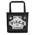 The Pizza Conjuring Board Tote from Bindlewood Shop features a vintage ouija-inspired "YES YES PIZZA YES ALWAYS" design with sun, moon, and cloud accents—perfect for carrying daily essentials in style.